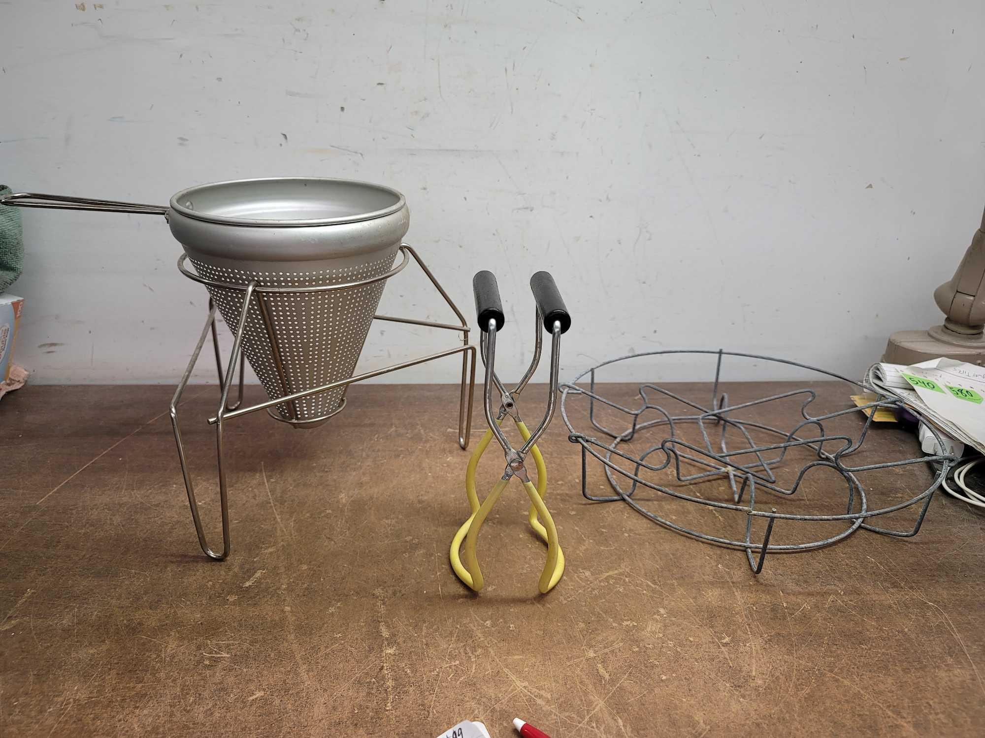 Canning Rack, Jar Lifter, and Strainer and Stand Set