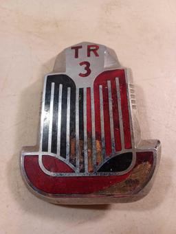 Triumph TR3 Enamel/Chrome Bonnet Badge Medallion and Chevrolet 4-Lug Hub Cap Center Piece