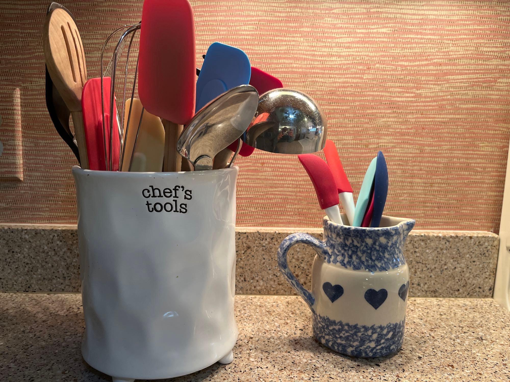 Chefs Tools Ceramic Kitchen Cannister with Utensils / Pitcher with Utensils