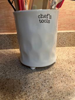 Chefs Tools Ceramic Kitchen Cannister with Utensils / Pitcher with Utensils