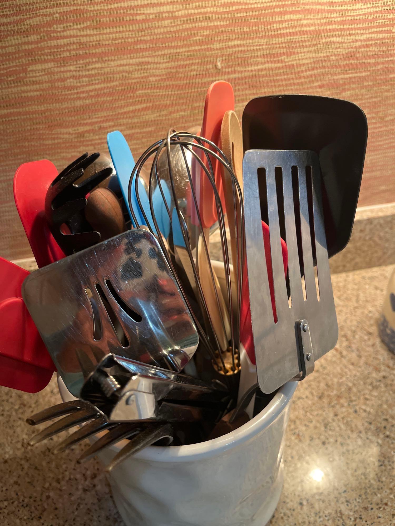 Chefs Tools Ceramic Kitchen Cannister with Utensils / Pitcher with Utensils