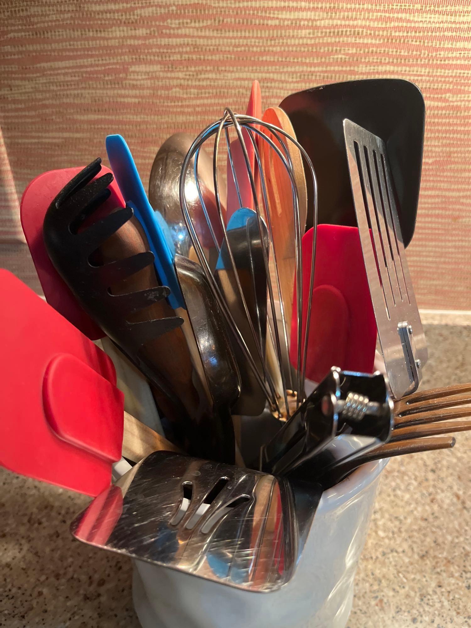 Chefs Tools Ceramic Kitchen Cannister with Utensils / Pitcher with Utensils