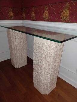 Glass Table on Stone-like Columns