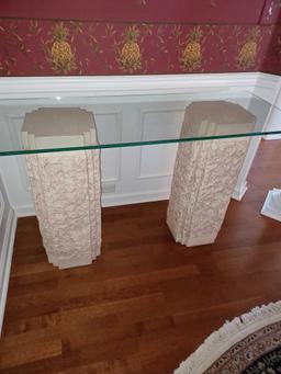 Glass Table on Stone-like Columns