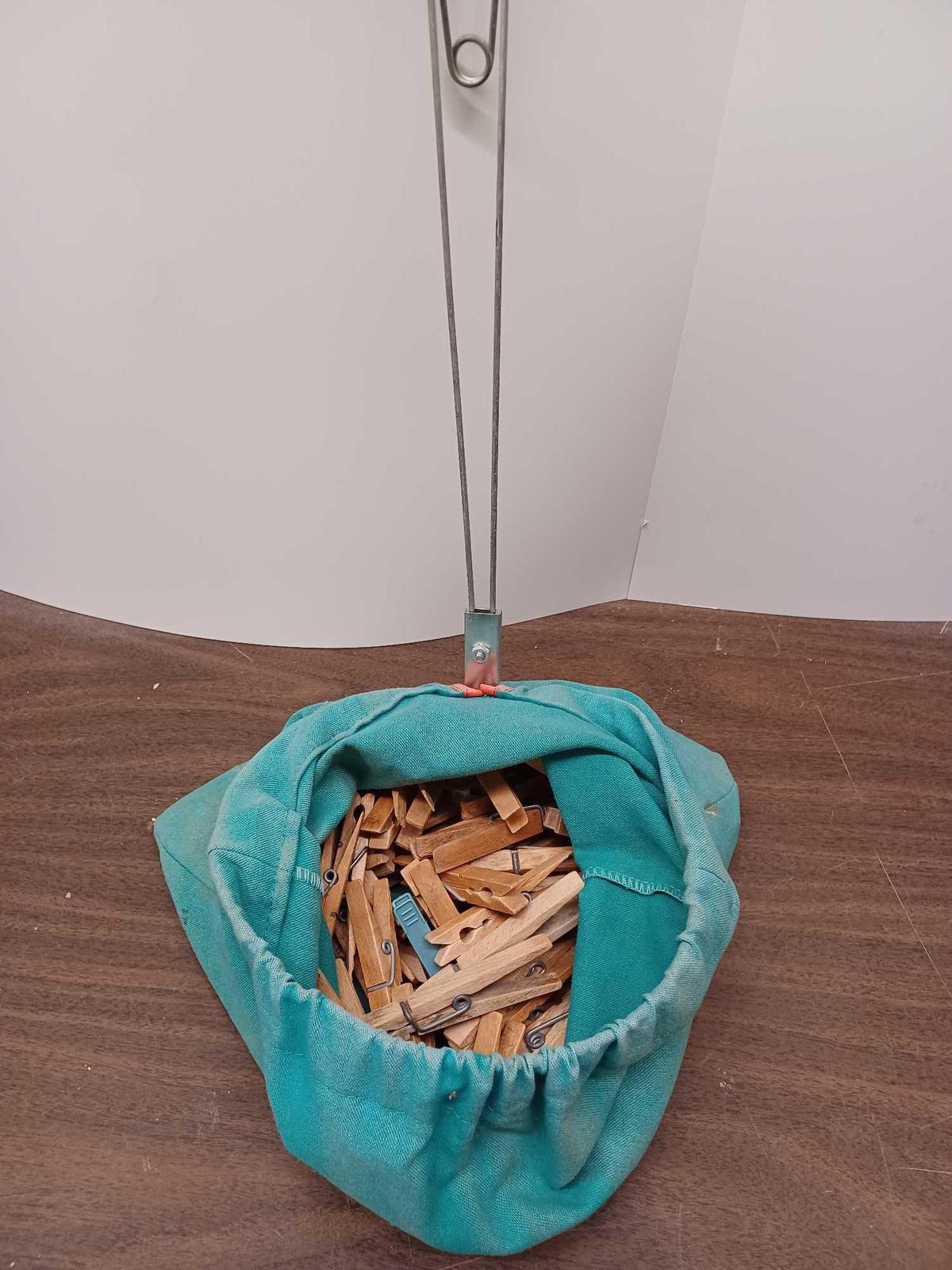 Clothes Pin Basket with Clothes Pins