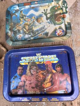 2 Vintage Metal Trays / WWF and Ghostbusters