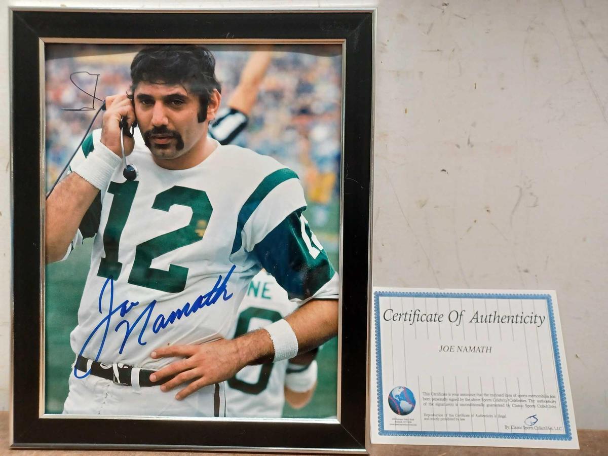 Joe Namath Framed and Autographed Picture with Certificate of Authenticity