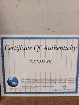 Joe Namath Framed and Autographed Picture with Certificate of Authenticity