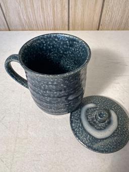 Miya Blue and White Covered Mug With Lid