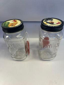 2 Vintage Atlas Mason Jars With HandPainted Lids