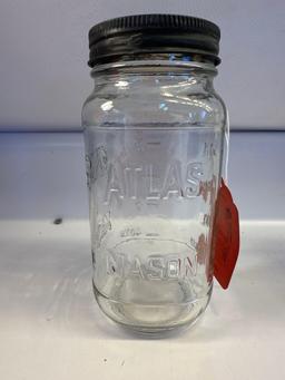 2 Vintage Atlas Mason Jars With HandPainted Lids