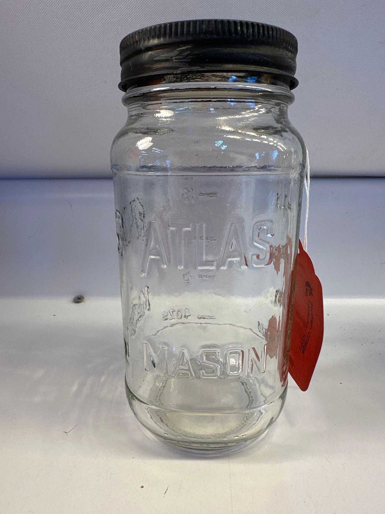 2 Vintage Atlas Mason Jars With HandPainted Lids