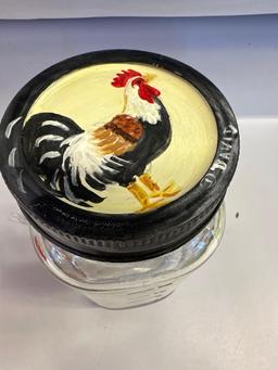 2 Vintage Atlas Mason Jars With HandPainted Lids