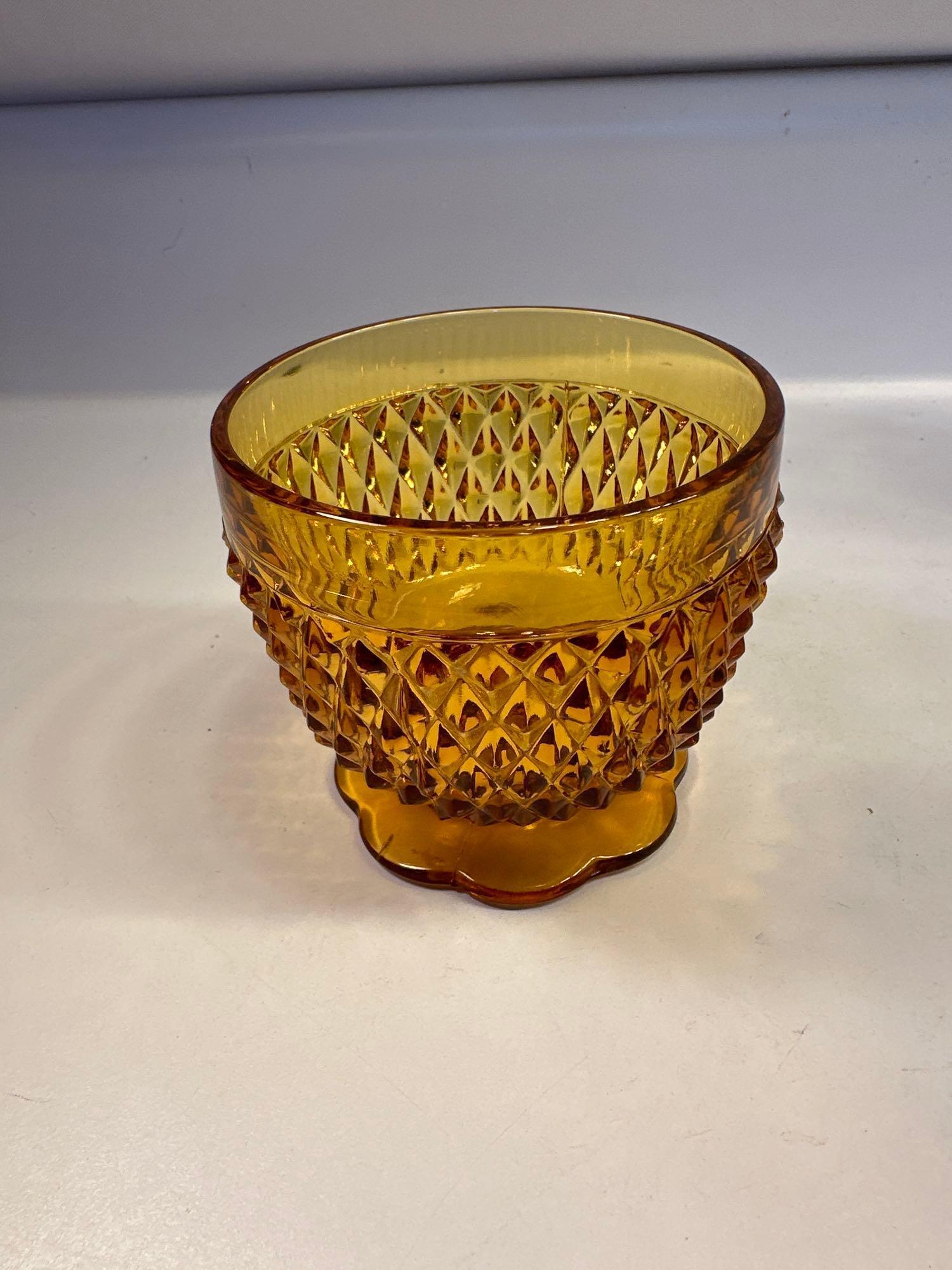 Vintage Amber Glass Pitcher With Flower Pattern and 1 Amber Glass / Set of 8 Wine Glasses