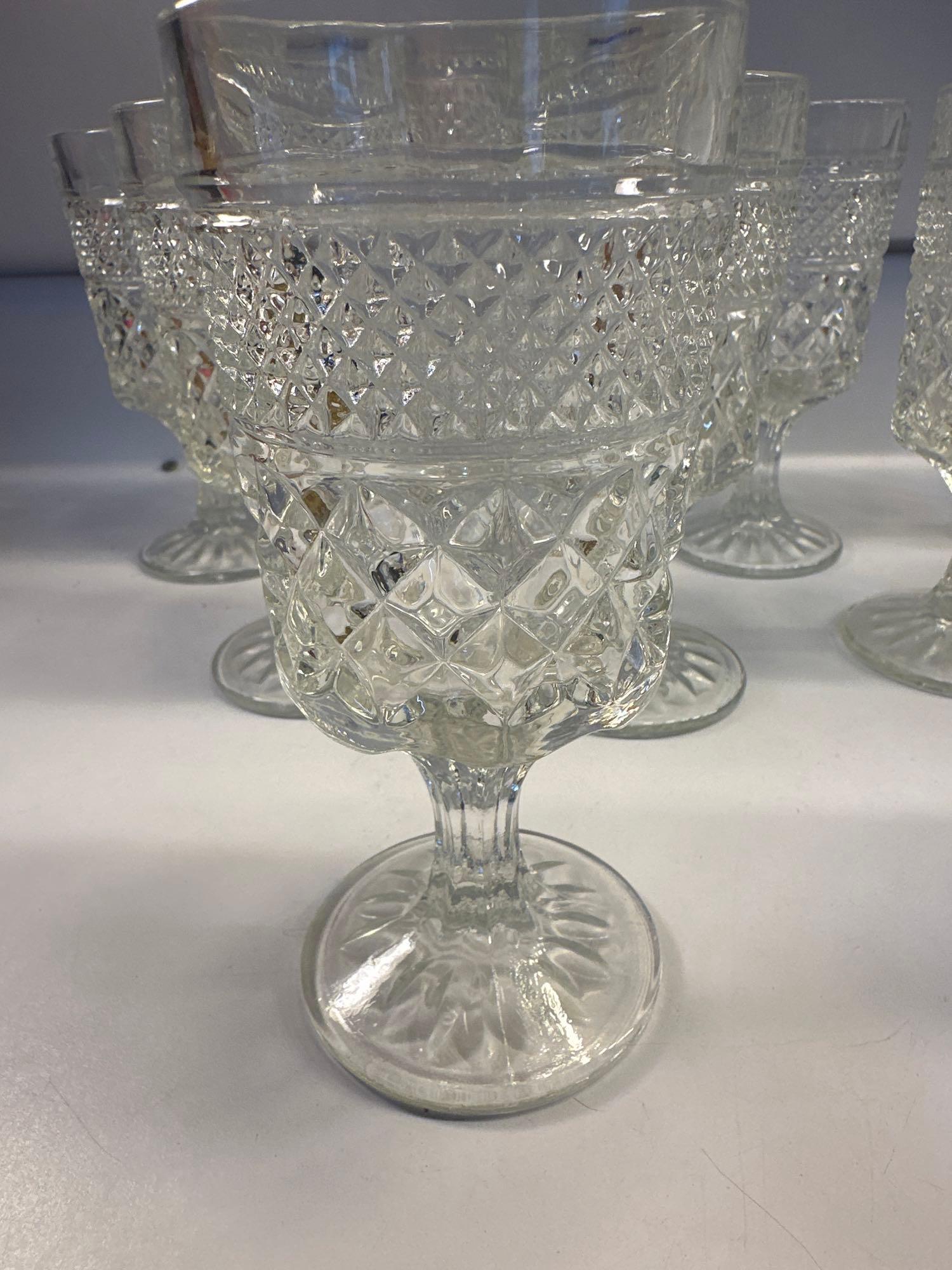 Vintage Amber Glass Pitcher With Flower Pattern and 1 Amber Glass / Set of 8 Wine Glasses