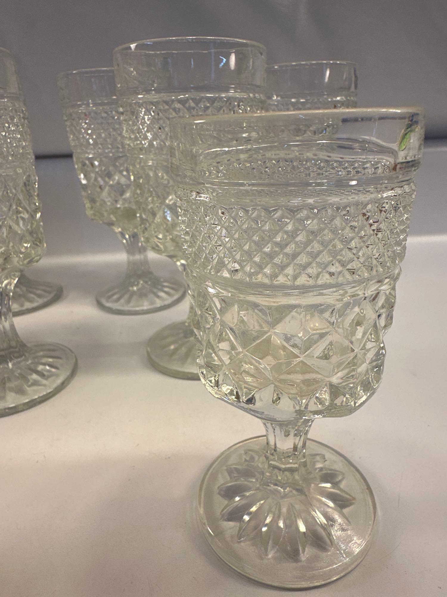Vintage Amber Glass Pitcher With Flower Pattern and 1 Amber Glass / Set of 8 Wine Glasses