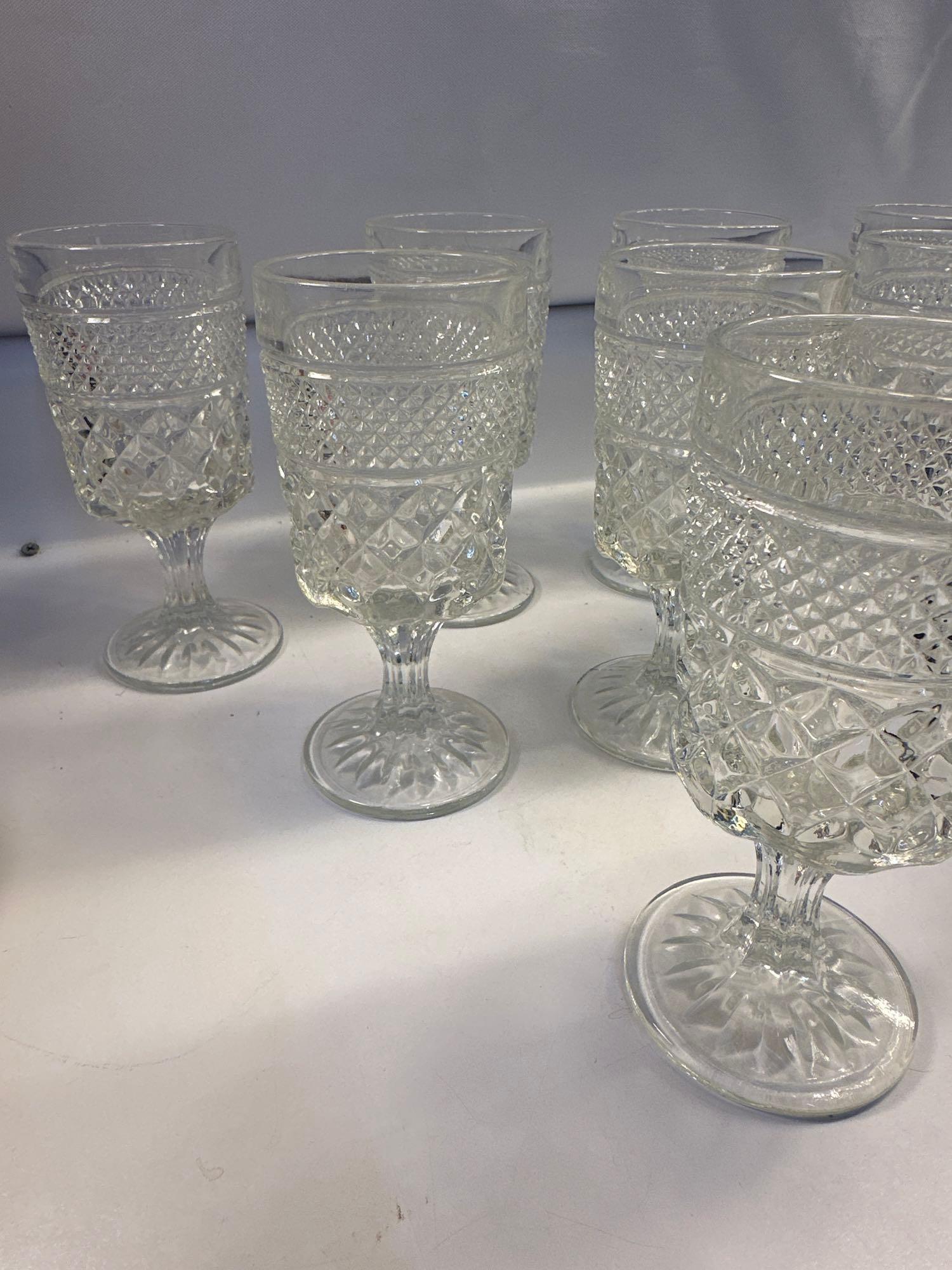 Vintage Amber Glass Pitcher With Flower Pattern and 1 Amber Glass / Set of 8 Wine Glasses