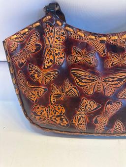 Brown Embroidered Butterfly Purse With Handles