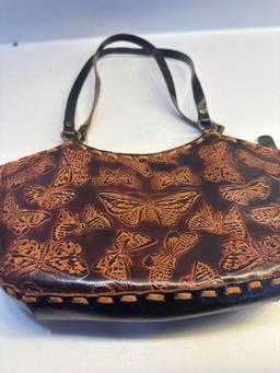 Brown Embroidered Butterfly Purse With Handles