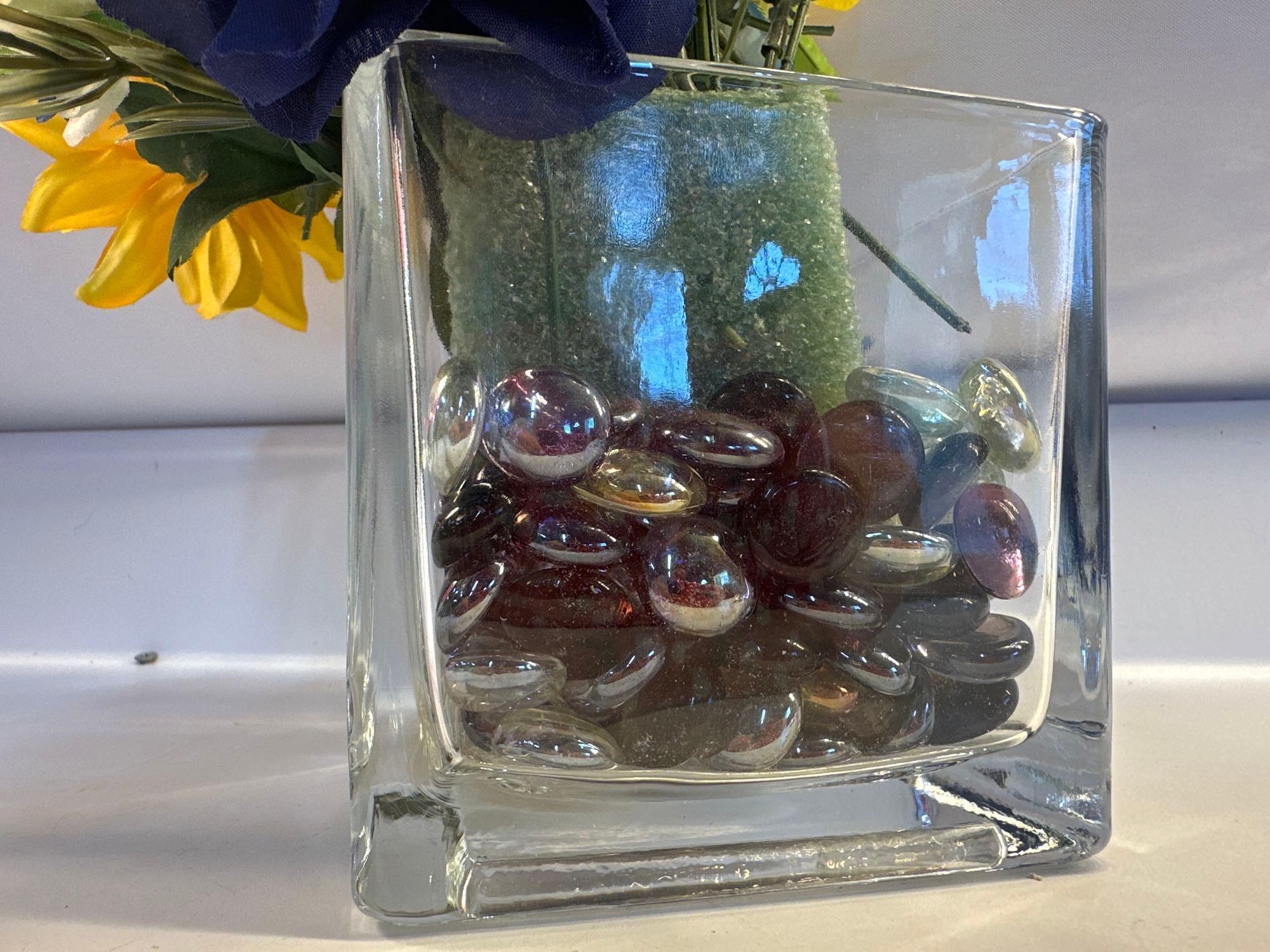 Square Glass Vase With Flower Arrangement/ Glass Vase Marbles/ Small Vase