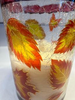 Fall LED Flameless Candle Crackle Glass/ Glass Vase With Fall Decor Inside