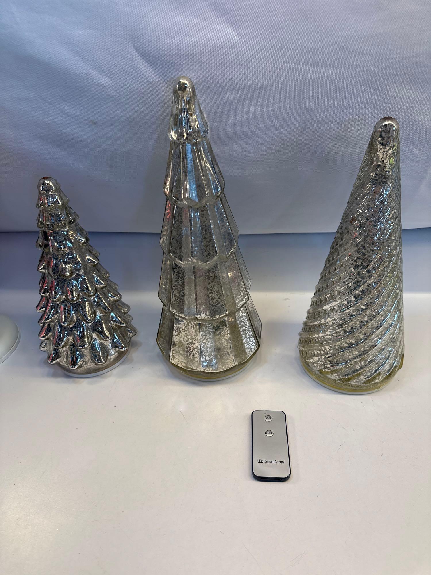 Mercury Glass Trees Set Of 3 with LED Lights