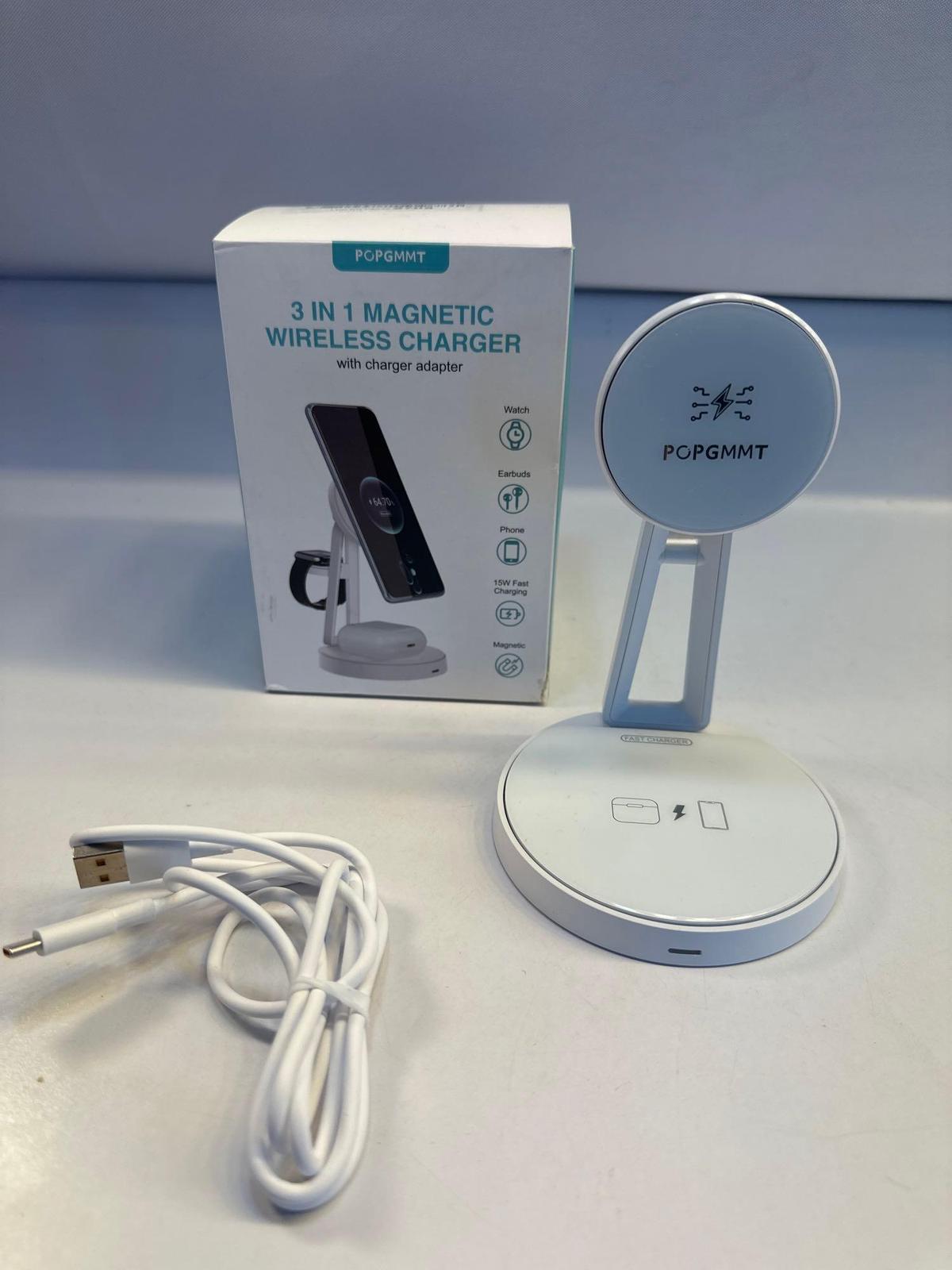 New 3 in 1 Magnetic Wireless Charger With Charger Adapter In Box