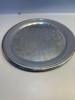 Set of 2 Metal Serving Platters/ 1 Metal Candy Dish