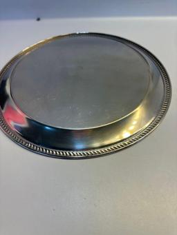 Set of 2 Metal Serving Platters/ 1 Metal Candy Dish