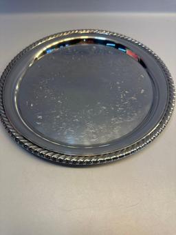 Set of 2 Metal Serving Platters/ 1 Metal Candy Dish
