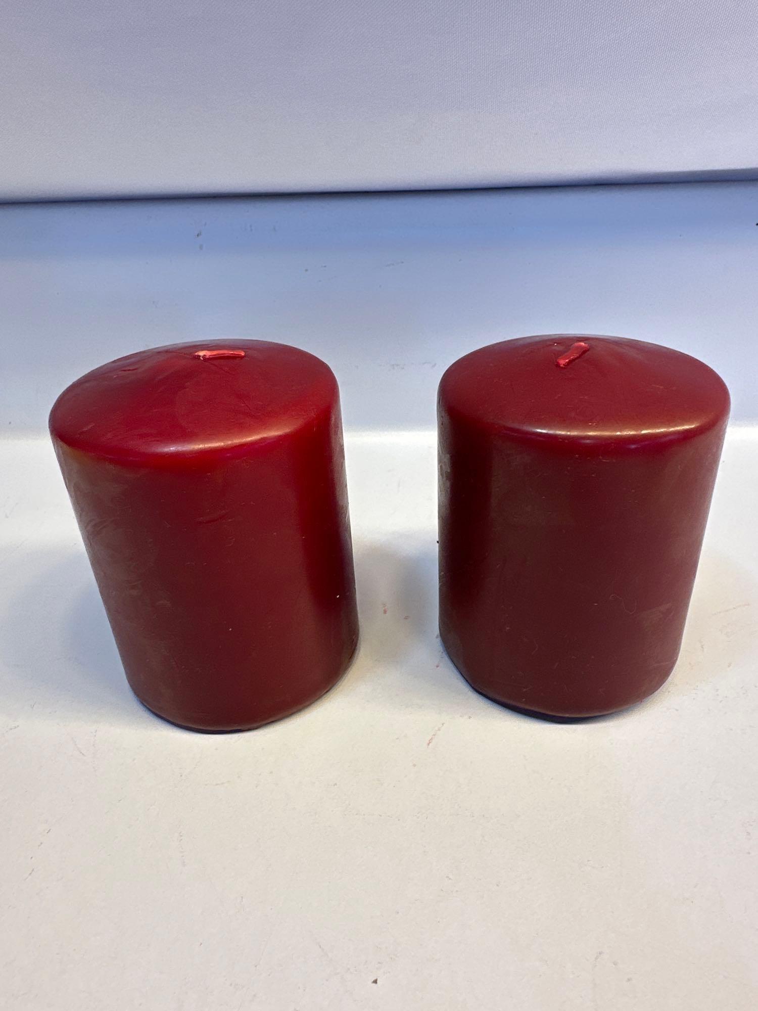 Set of 2 Cream Colored Candles/ Set of 2 Burgundy Candles/ 1 Purple Candle