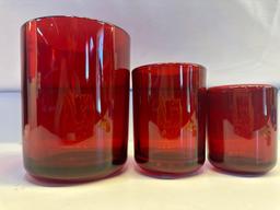 Set Of 3 Ruby Red Candle Holders