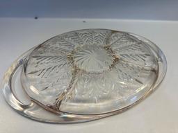 Vintage Divided Gold Trim Glass Serving Tray With Handles