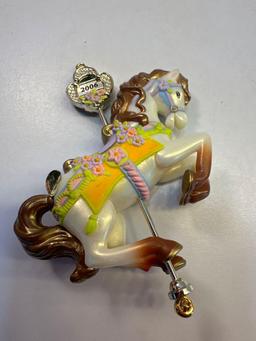 1Porcelain Carousel Horse Ornaments / 2 Hard Plastic Carousel Horse Ornaments