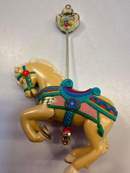 1Porcelain Carousel Horse Ornaments / 2 Hard Plastic Carousel Horse Ornaments