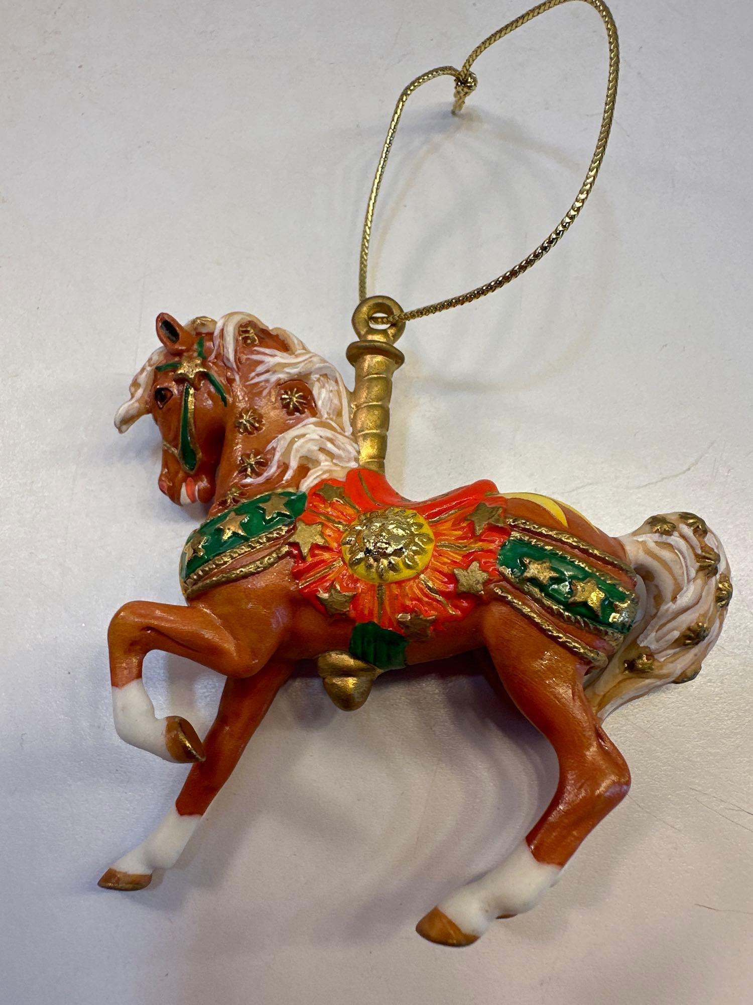 1Porcelain Carousel Horse Ornaments / 2 Hard Plastic Carousel Horse Ornaments