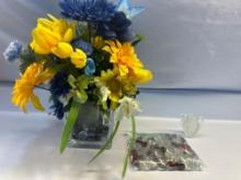 Square Glass Vase With Flower Arrangement/ Glass Vase Marbles/ Small Vase