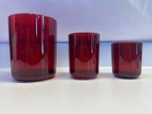 Set Of 3 Ruby Red Candle Holders