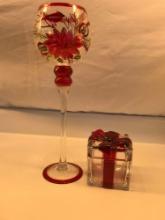 Christmas Decoration Cracker Glass Candle Holder and Dish with Led