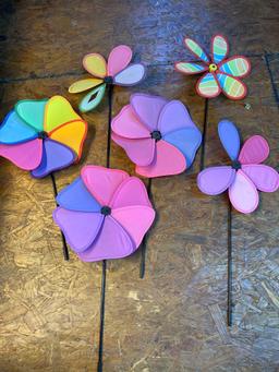 6 Colorful Decor Pinwheels With Plastic Yardsticks