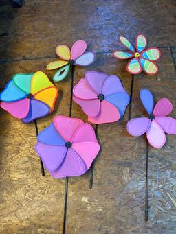 6 Colorful Decor Pinwheels With Plastic Yardsticks