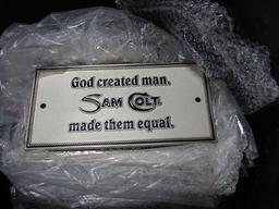 BUCKET W/GOD CREATED MAN SAM COLT MADE THEM EQUAL PLATES