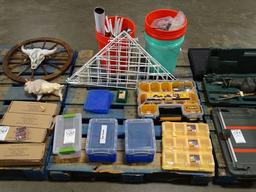 PALLET W/DEWALT STORAGE CONTAINER, SMALL STORAGE CONTAINERS, 5 GALLON BUCKETS & MISC