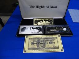 SERIES 2000 $100 PROOF SET, 1 FOUR TROY OUNCE .999 FINE SILVER NOTE,