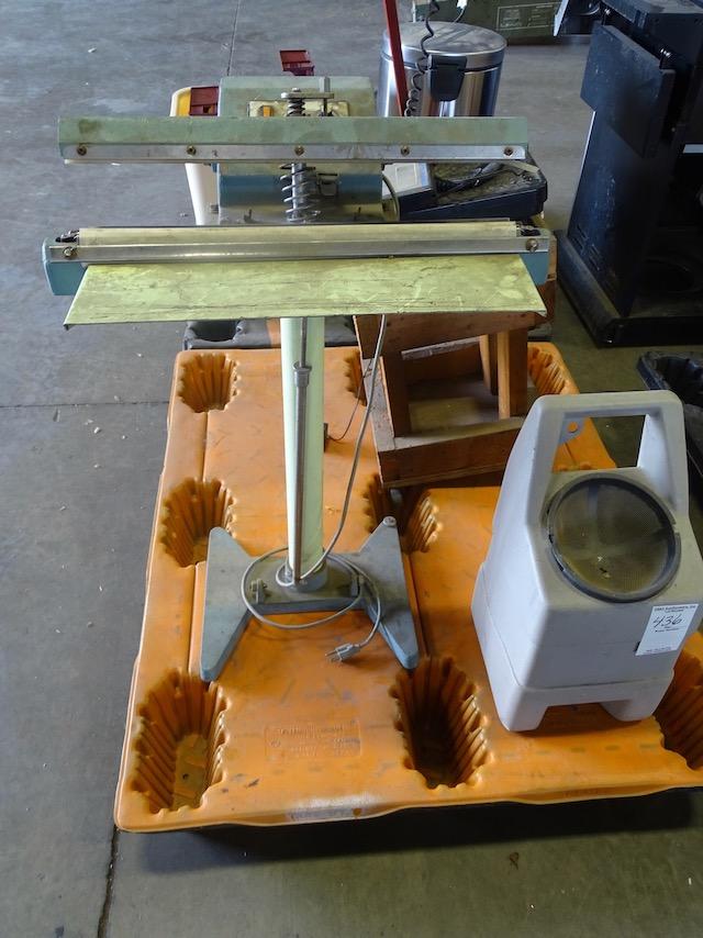 TEN SEAL MACHINE, SALTER BRECKNEIL WEIGH SCALE 400LB X 0.5LB ON CART