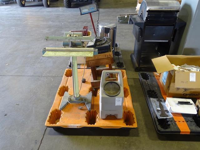TEN SEAL MACHINE, SALTER BRECKNEIL WEIGH SCALE 400LB X 0.5LB ON CART