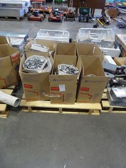 PALLET W/PIPE CLAMPS, STRAPS, CONDUIT FITTINGS & MISC