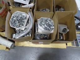 PALLET W/PIPE CLAMPS, STRAPS, CONDUIT FITTINGS & MISC