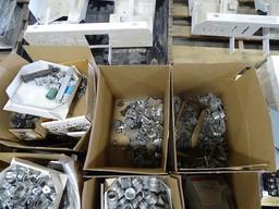 PALLET W/PIPE CLAMPS, STRAPS, CONDUIT FITTINGS & MISC