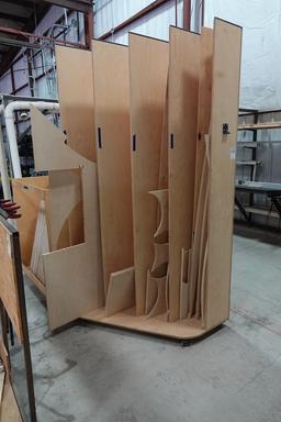 TALL WOOD RACK W/CONTENTS